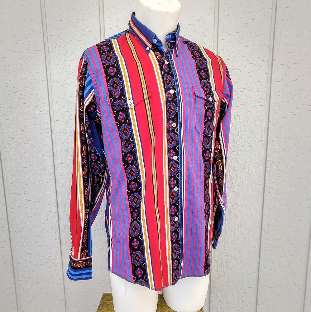 VTG Wrangler Cowboy Cut Aztec Western Shirt XLong!